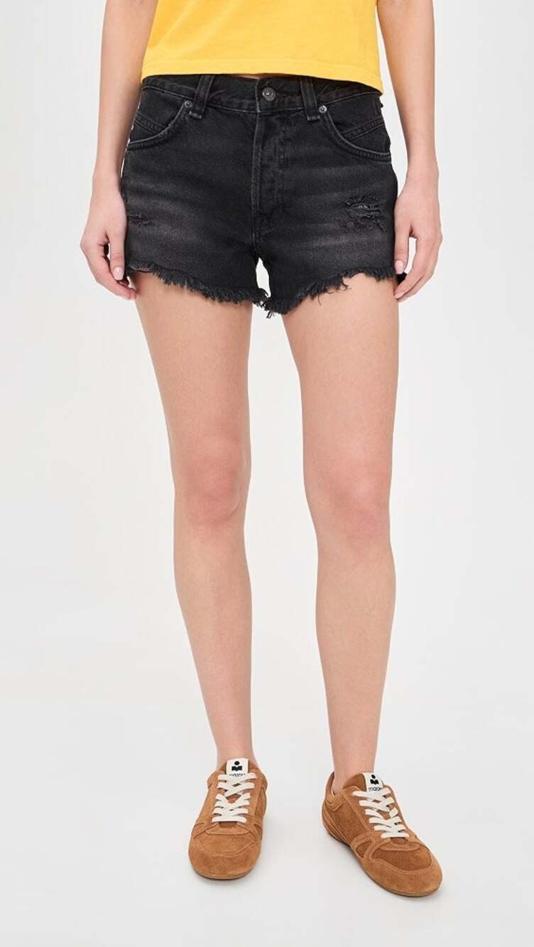 29 Free People jean Distressed denim Cut-Off Shorts washed black 2.5 inseam
